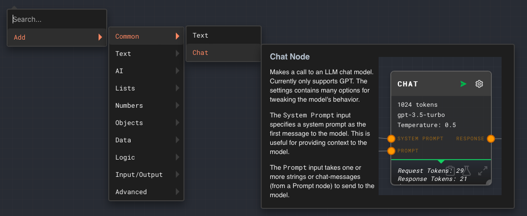 Rivet add chat node